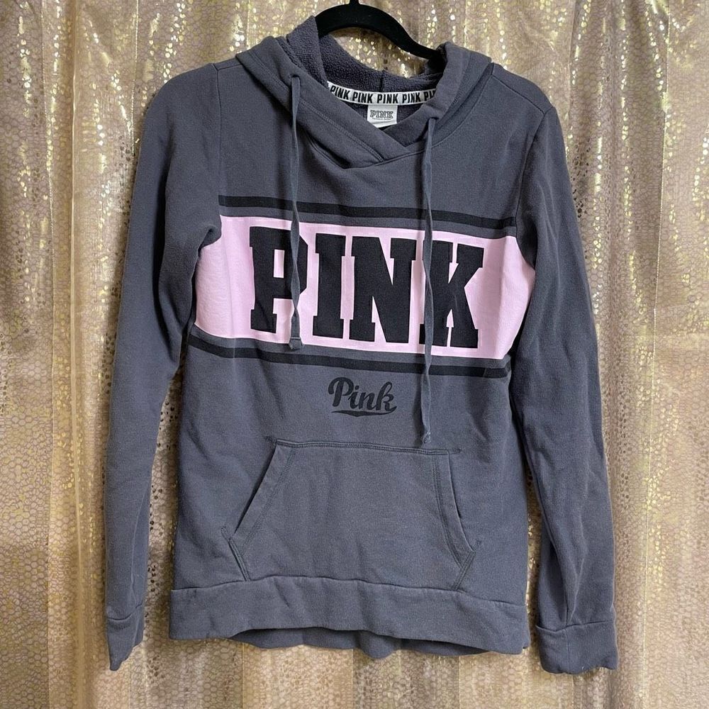 PINK Victorias Secret gray/pastel pink pullover hooded sweater, XS